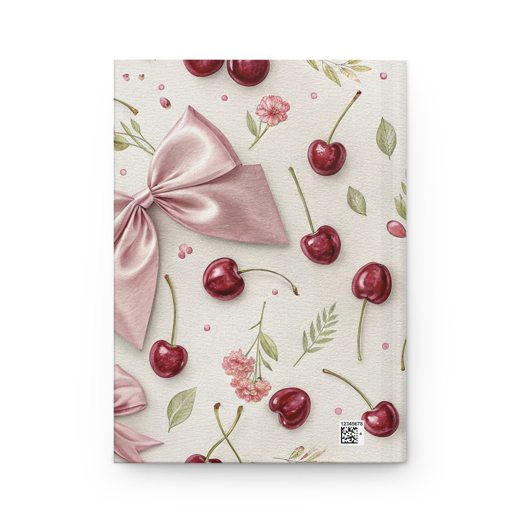 Cherry Bow Hardcover Journal — Pink Ribbon Floral Notebook for Gifts & Journaling