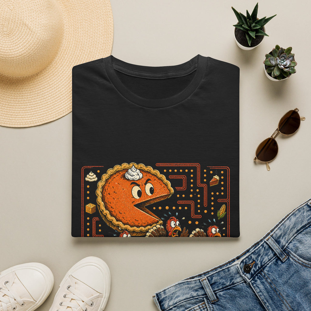 Retro Pie Monster T-Shirt — Funny Pac-Maze Dessert Gamer Tee