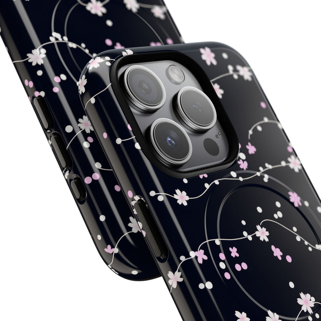 Magnetic Phone Case — Black Sakura Cherry Blossom Tough Cover