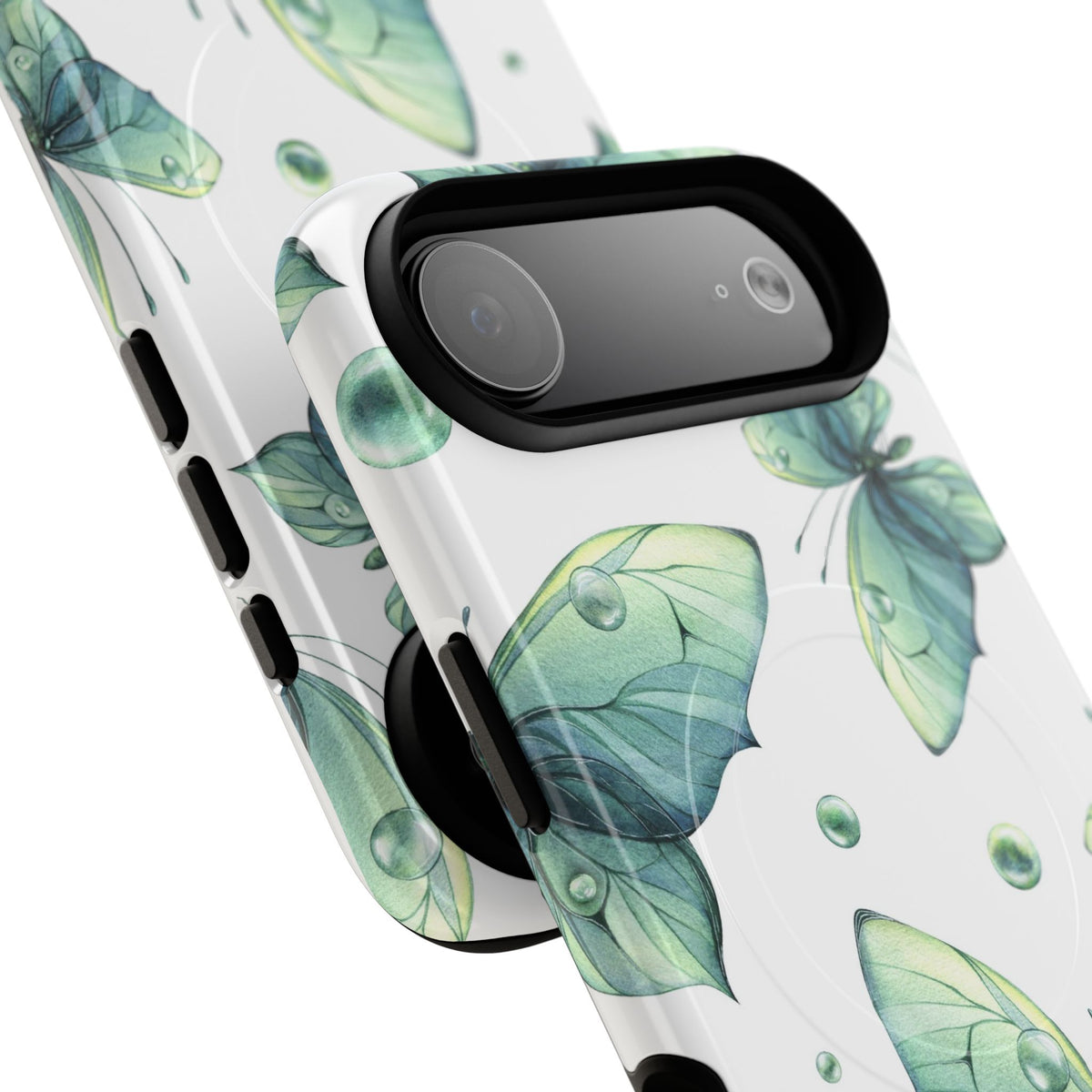 Butterfly Watercolor Magnetic Phone Case — Green Floral Tough Protective Cover