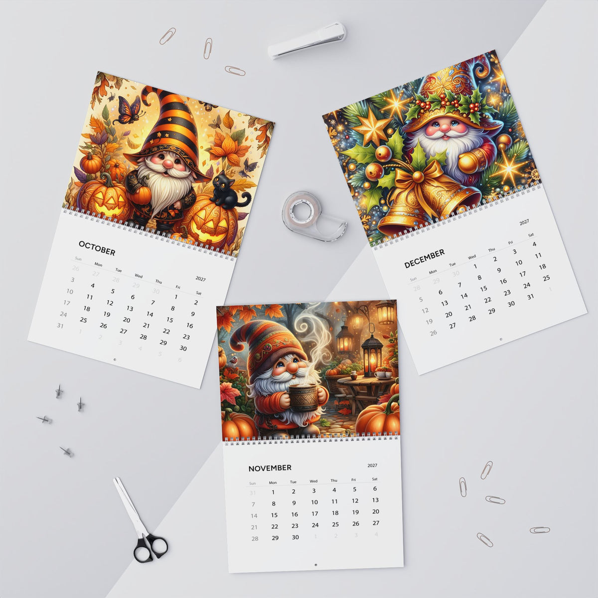 2027 Gnome Wall Calendar — Whimsical Nordic Gnome Art, 12-Month Wall Calendar