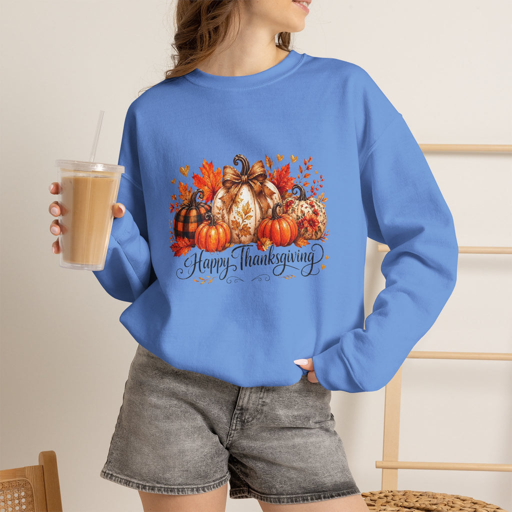 Thanksgiving Pumpkin Crewneck Sweatshirt — Happy Thanksgiving Harvest Design