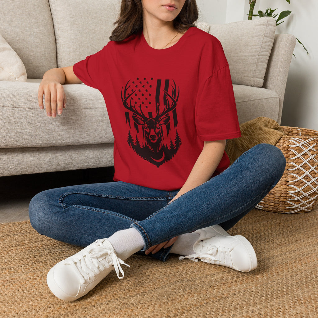 Rustic American Flag Buck T-Shirt — Patriotic Hunting Gift for Men Wildlife Tee
