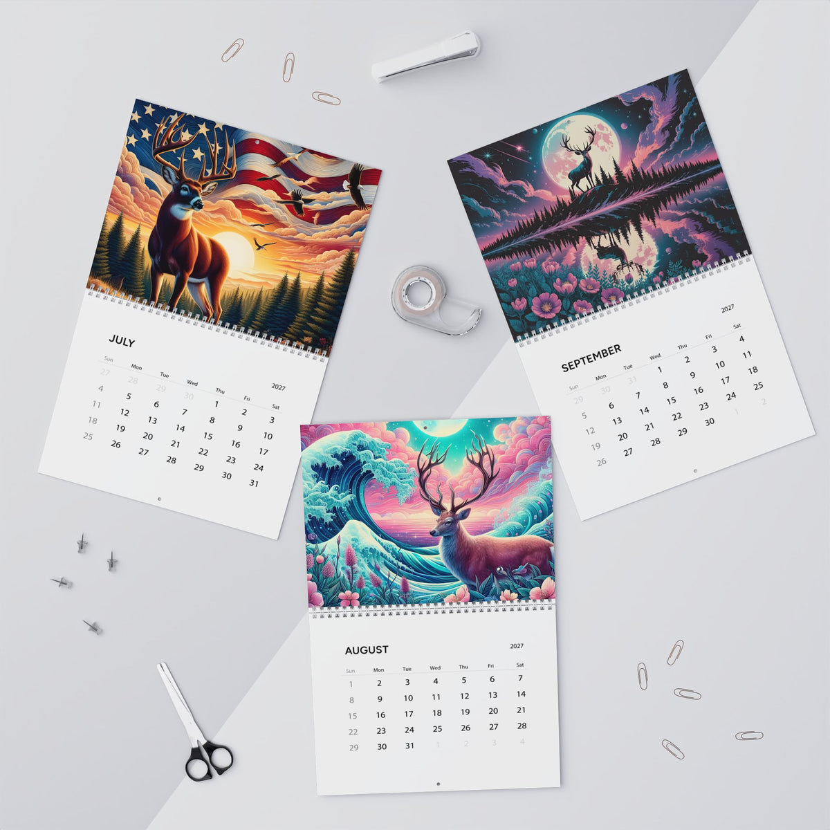 2027 Deer Art Wall Calendar — Scenic Forest & Moonlit Wildlife Monthly Planner