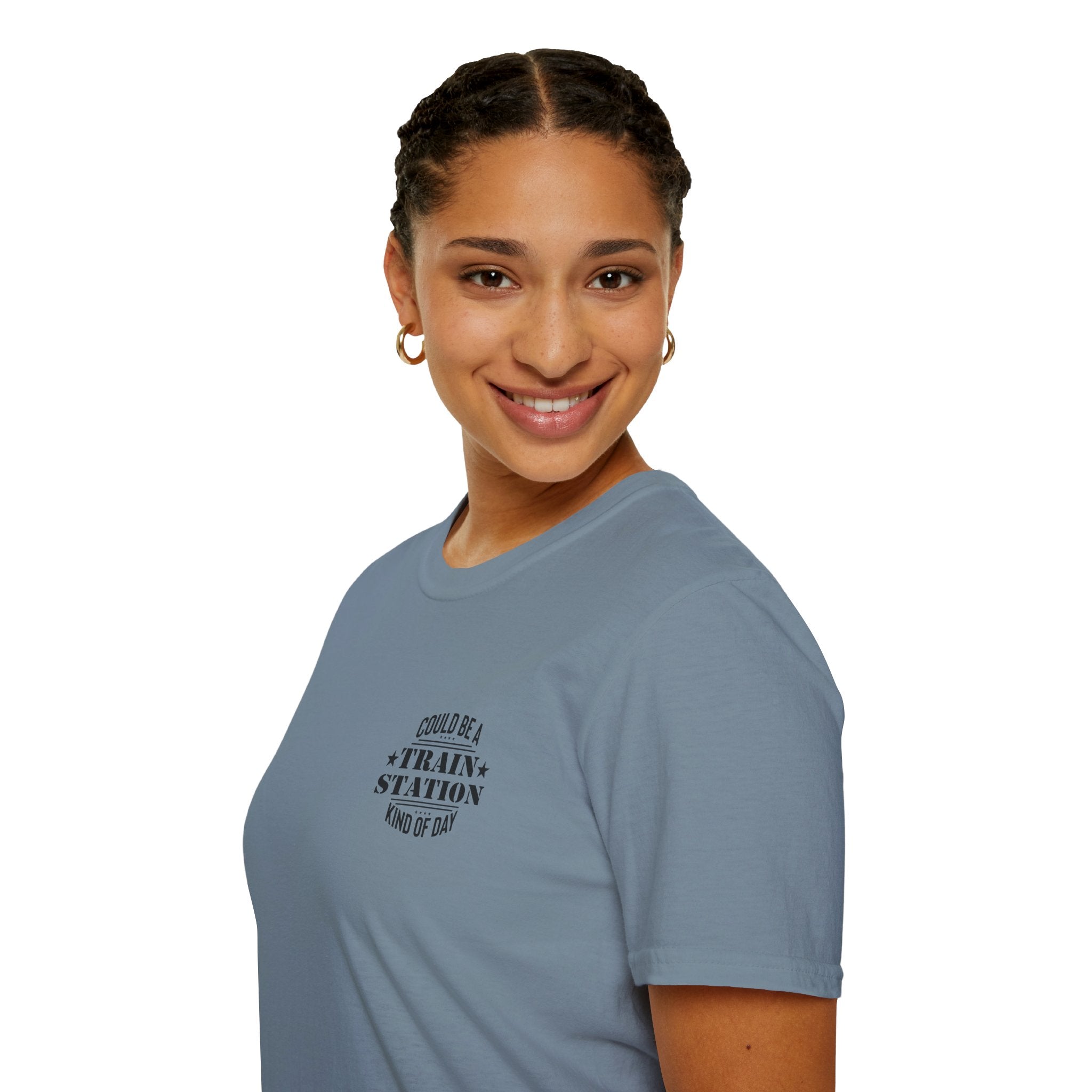 Could Be a Train Station Kind of Day T-Shirt — Funny Sarcastic Gift for Her Pocket Tee