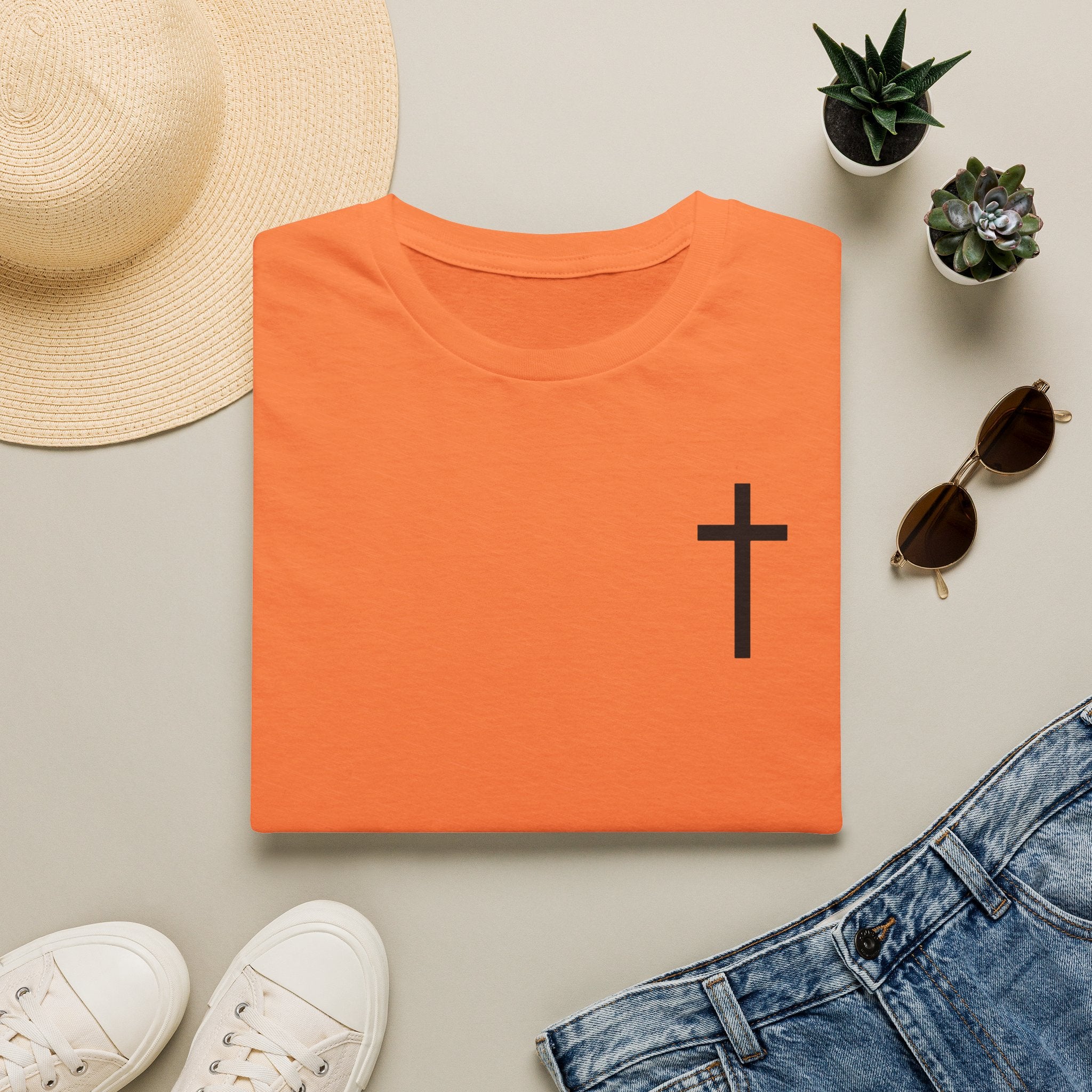 Man of Faith Rooted in Christ T-Shirt — Christian Gift for Him Flag & Cross Back Print Graphic Tee