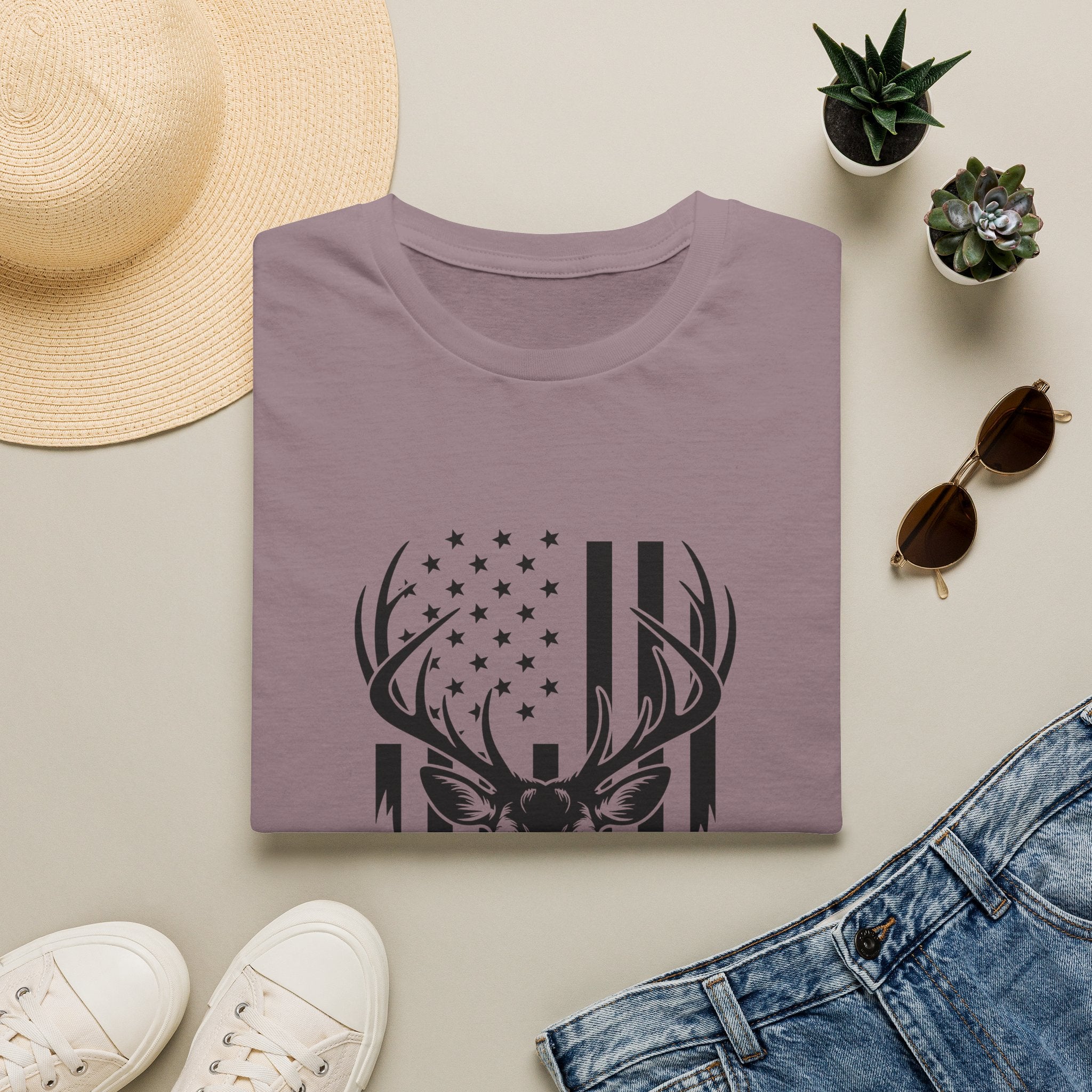 Rustic American Flag Buck T-Shirt — Patriotic Hunting Gift for Men Wildlife Tee