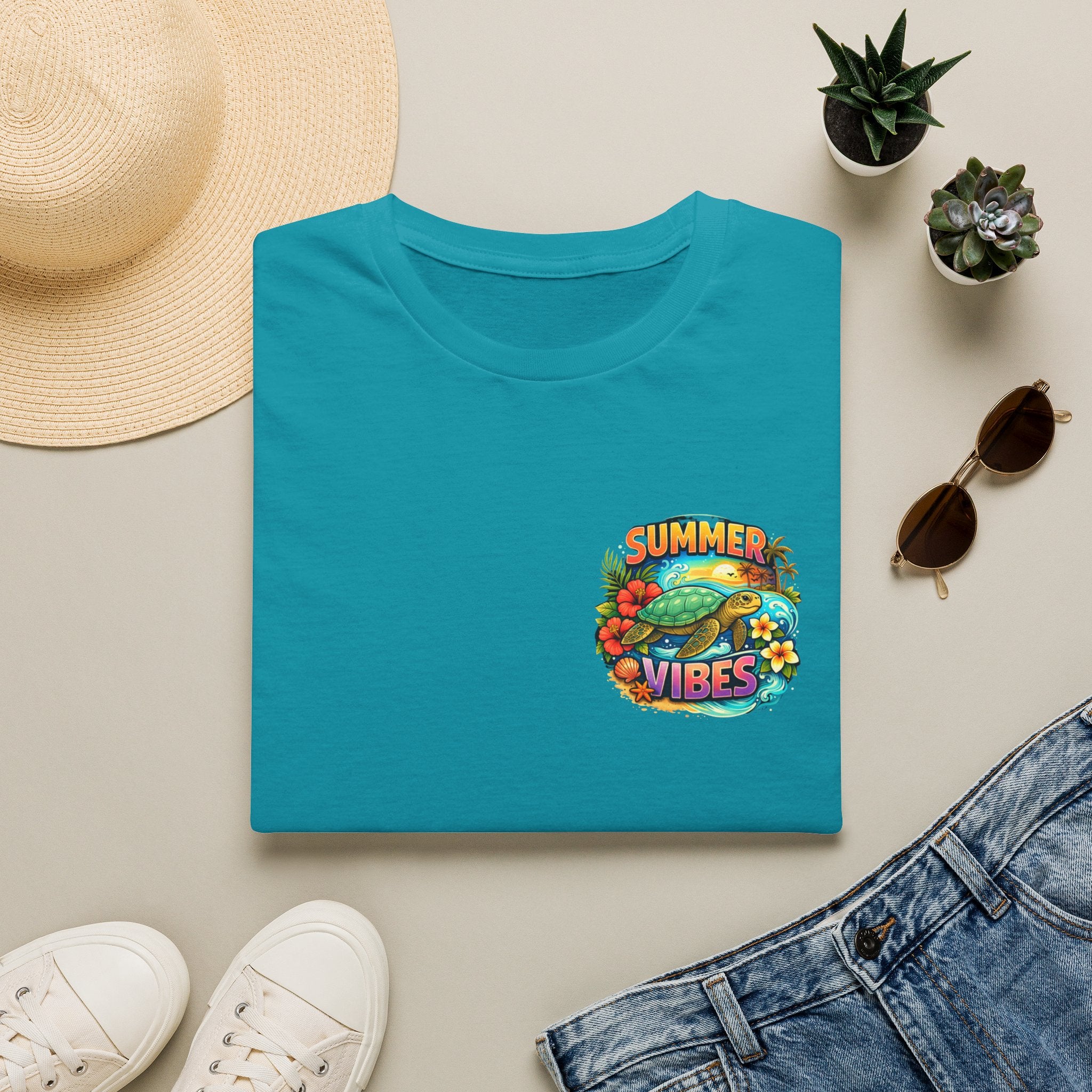Summer Vibes Sea Turtle T-Shirt — Cute Beach Gift for Women Surf Floral Graphic Tee