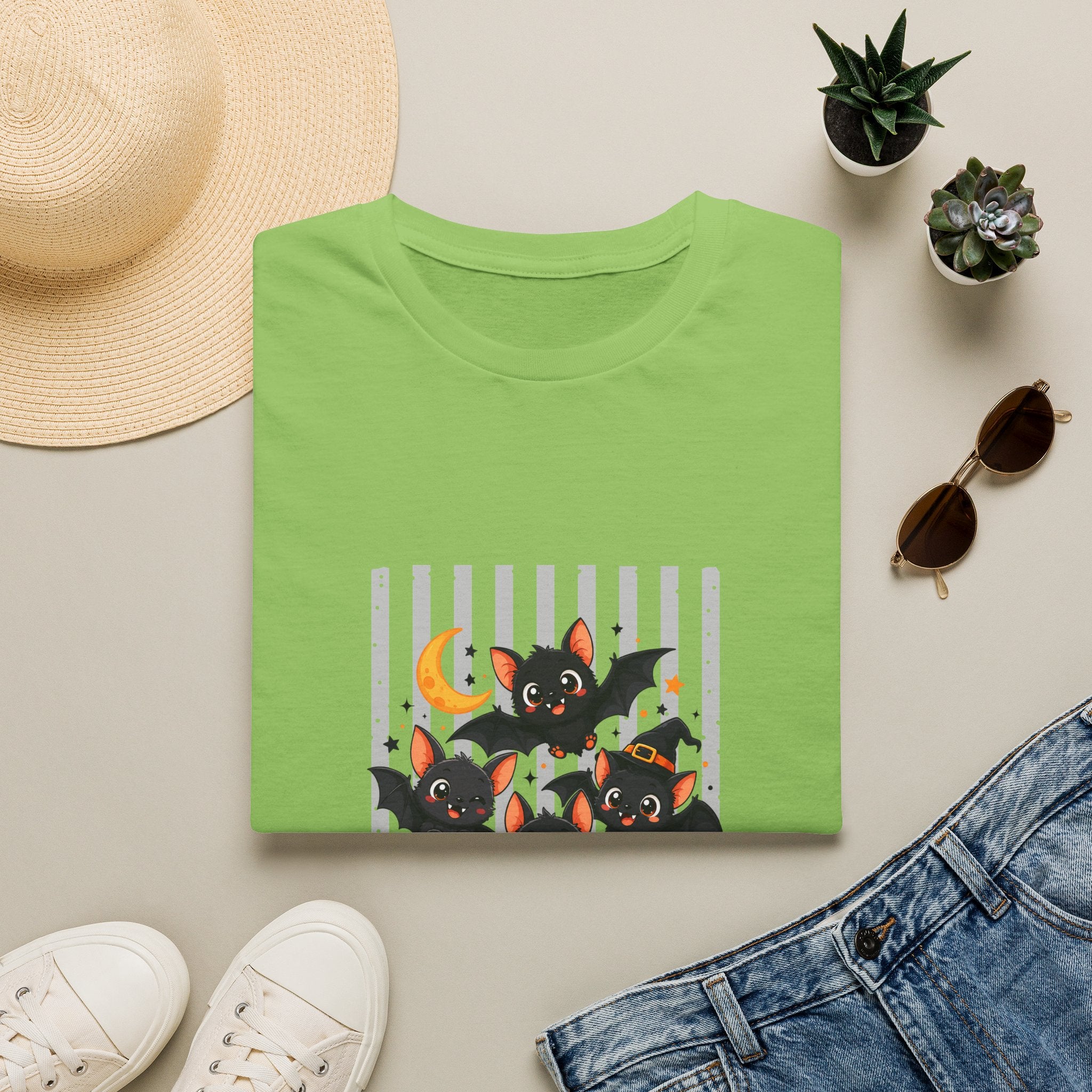 Halloween Bats Pumpkin Moon T-Shirt — Cute Spooky Gift for Women Graphic Tee