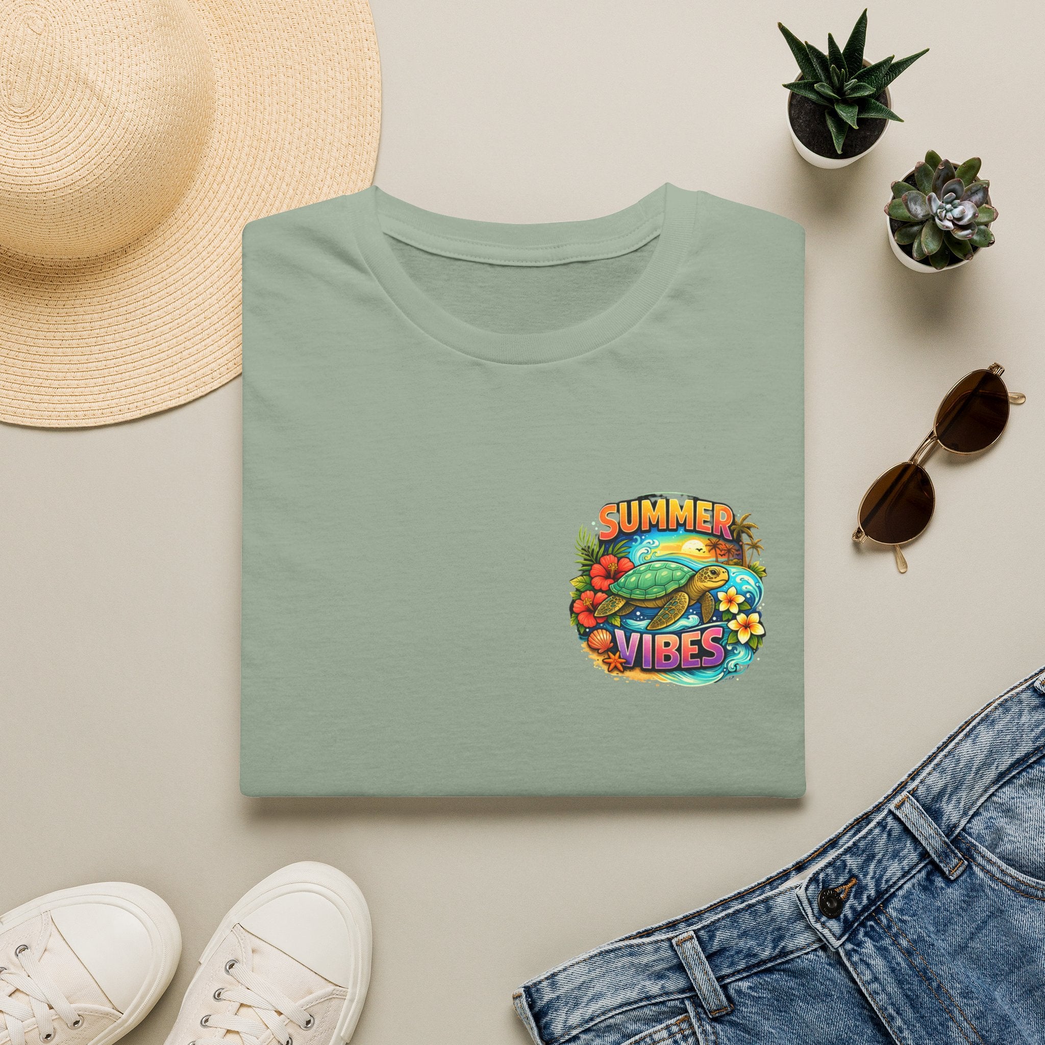 Summer Vibes Sea Turtle T-Shirt — Cute Beach Gift for Women Surf Floral Graphic Tee
