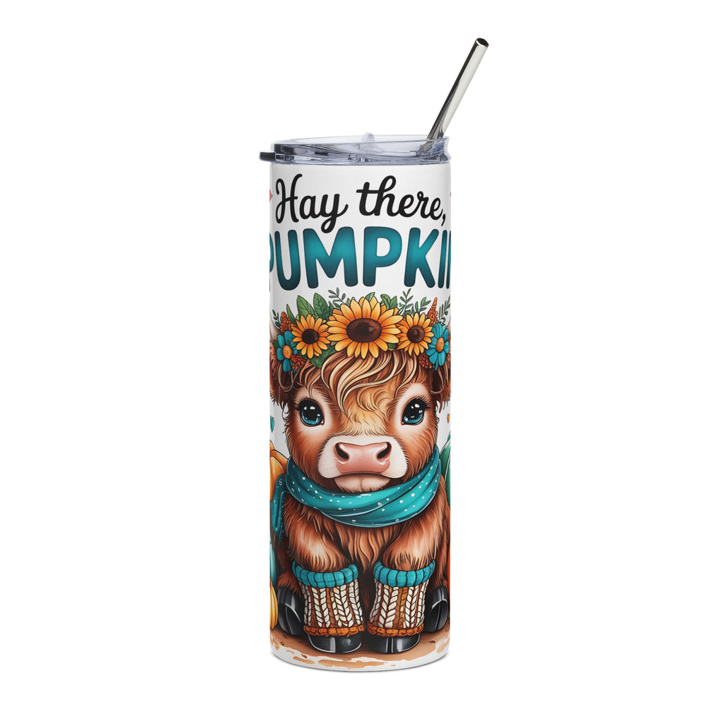 Hay There Pumpkin Cow Tumbler — Cute Fall Gift for Women Floral 20oz Stainless Steel