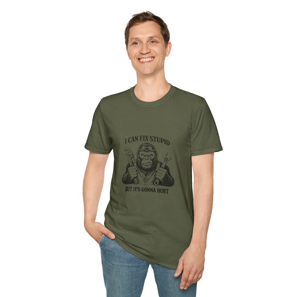 I Can Fix Stupid T-Shirt — Funny Mechanic Gift for Him Monkey Graphic Tee