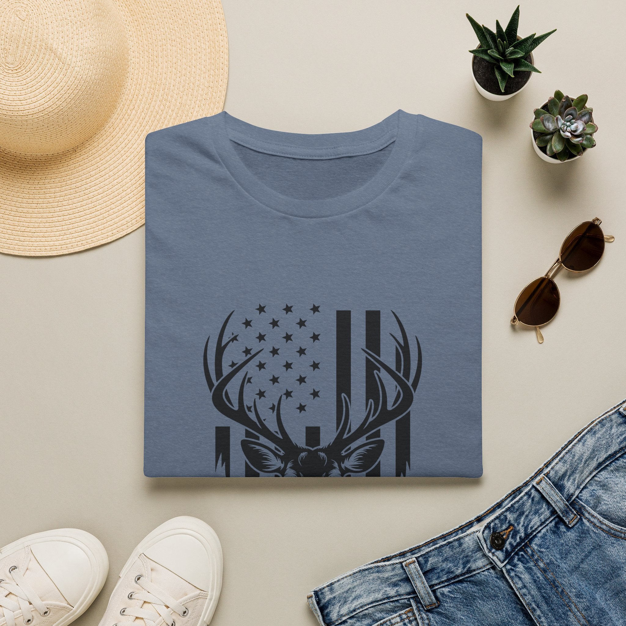 Rustic American Flag Buck T-Shirt — Patriotic Hunting Gift for Men Wildlife Tee