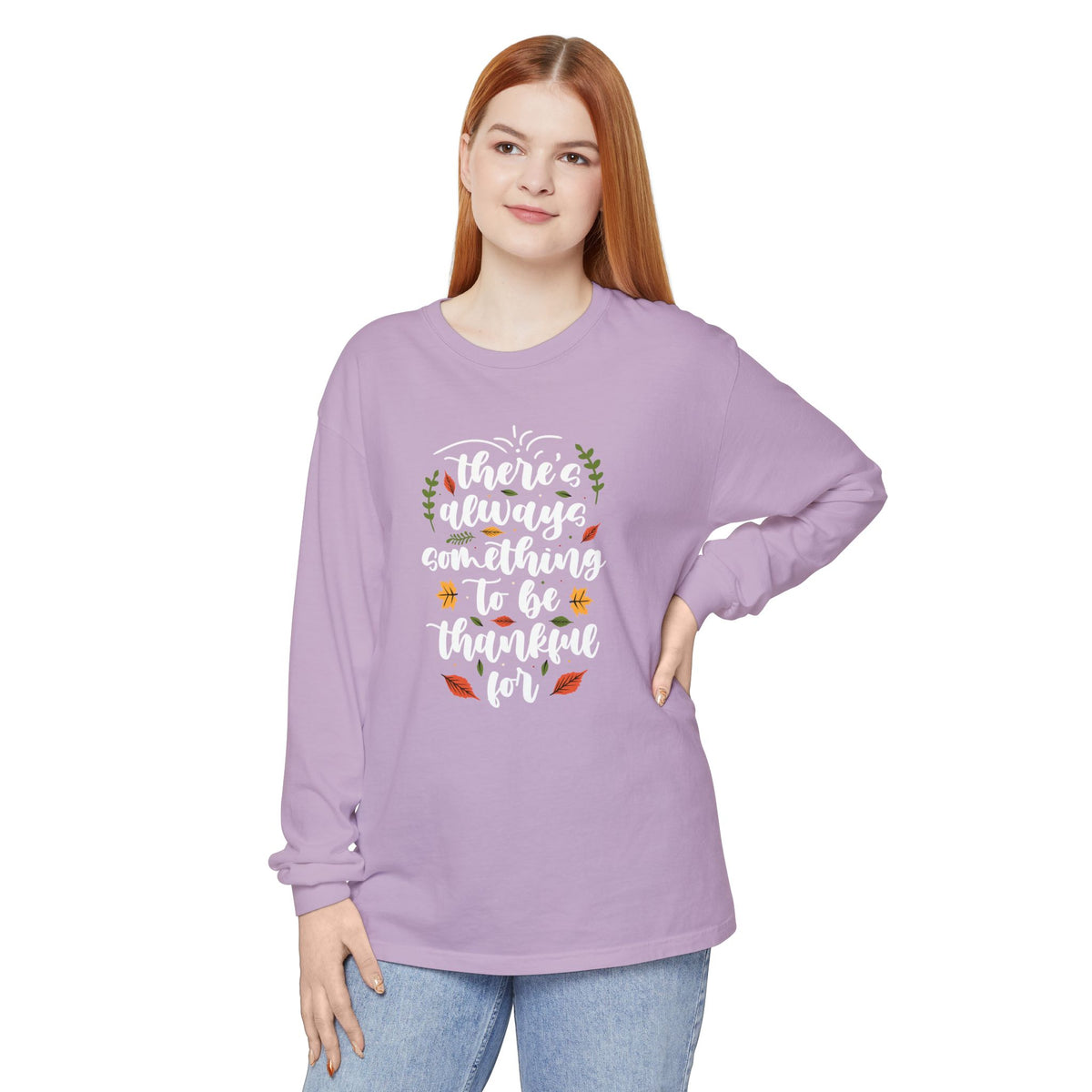 Thankful For Crewneck Long Sleeve Tee — Fall Thanksgiving Gratitude Shirt