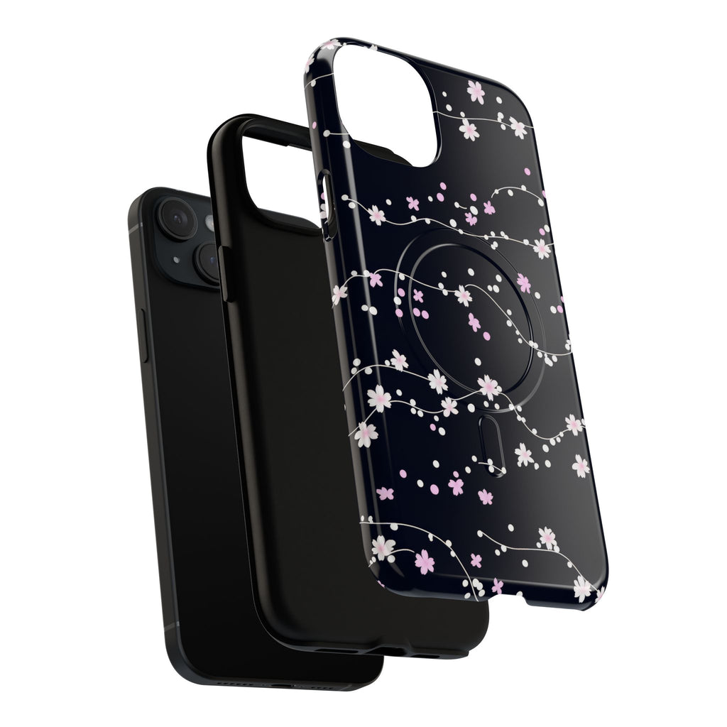 Magnetic Phone Case — Black Sakura Cherry Blossom Tough Cover