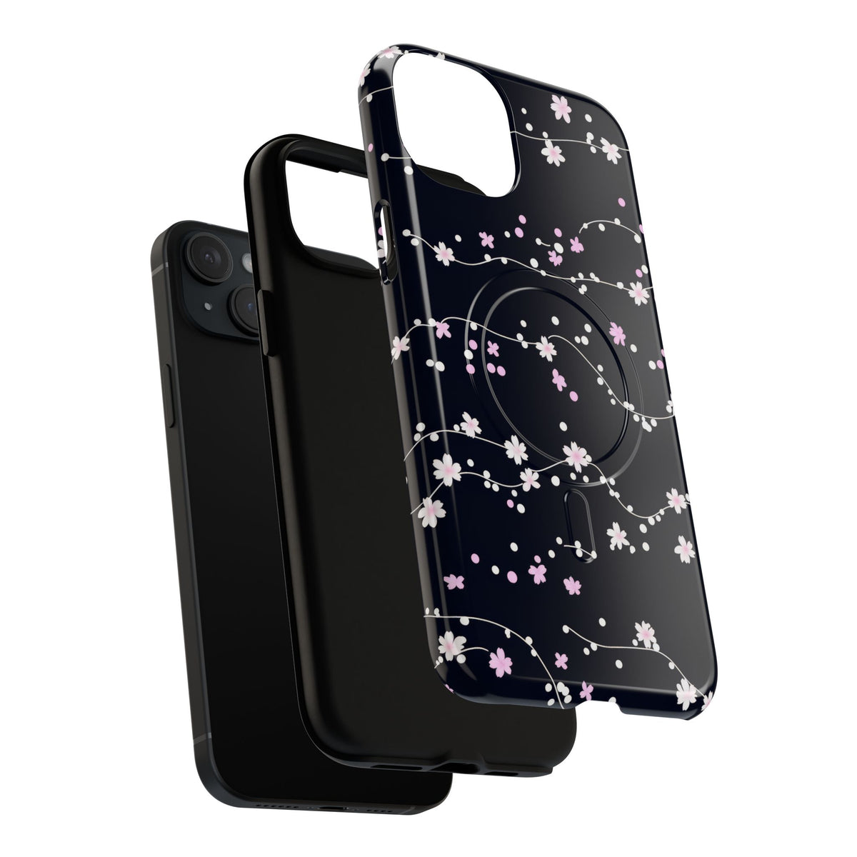 Magnetic Phone Case — Black Sakura Cherry Blossom Tough Cover