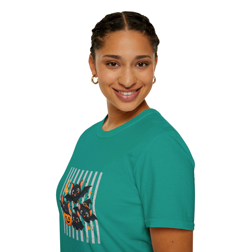 Halloween Bats Pumpkin Moon T-Shirt — Cute Spooky Gift for Women Graphic Tee