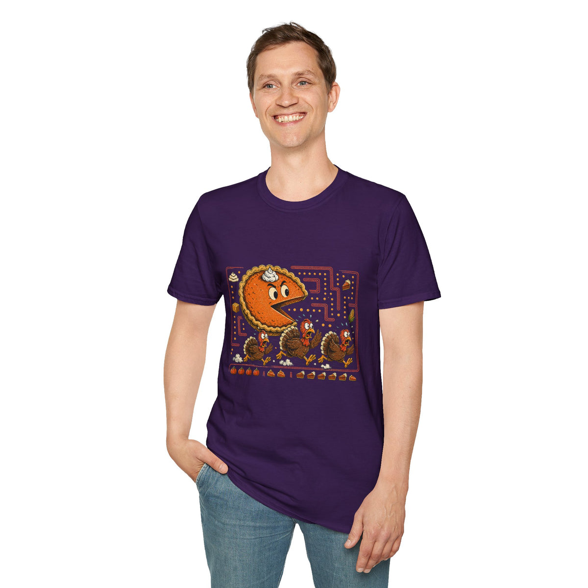 Retro Pie Monster T-Shirt — Funny Pac-Maze Dessert Gamer Tee