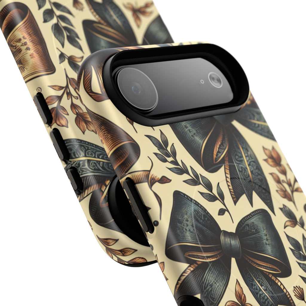 Bow Pattern Tough Magnetic Phone Case — Vintage Ribbon Floral Design