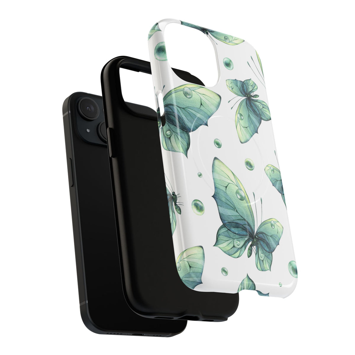 Butterfly Watercolor Magnetic Phone Case — Green Floral Tough Protective Cover