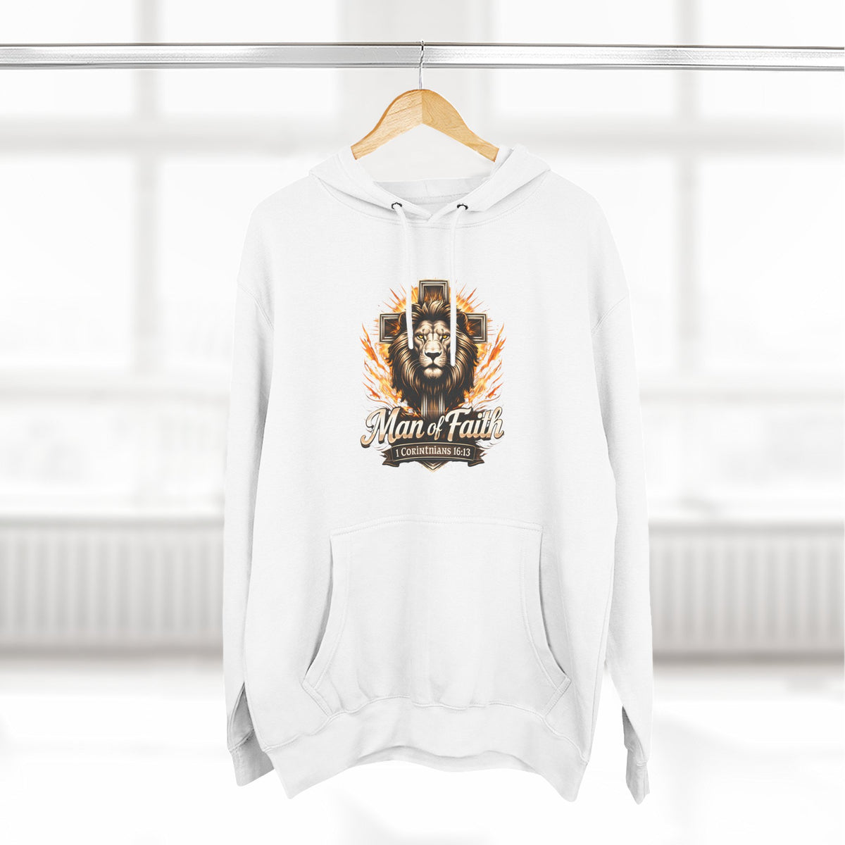 Man of Faith Lion Crest Graphic Fleece Pullover Hoodie