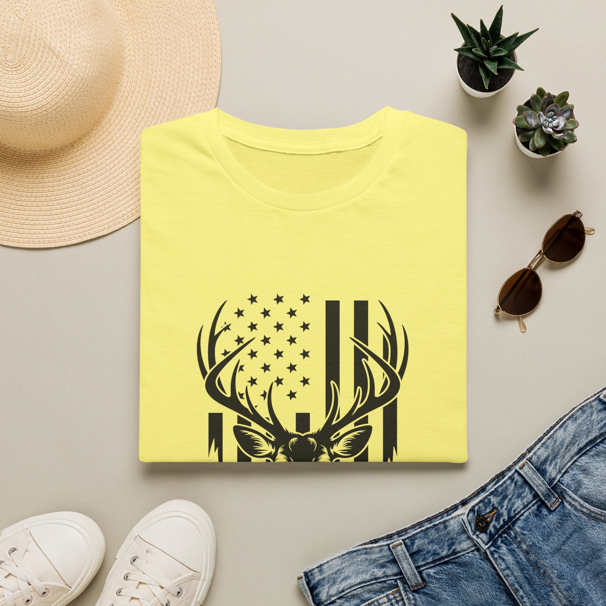 Rustic American Flag Buck T-Shirt — Patriotic Hunting Gift for Men Wildlife Tee