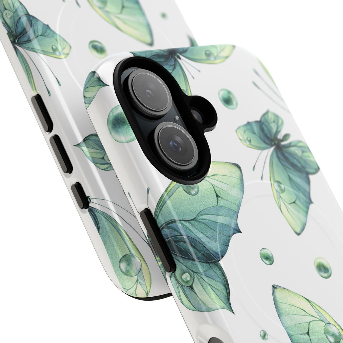 Butterfly Watercolor Magnetic Phone Case — Green Floral Tough Protective Cover