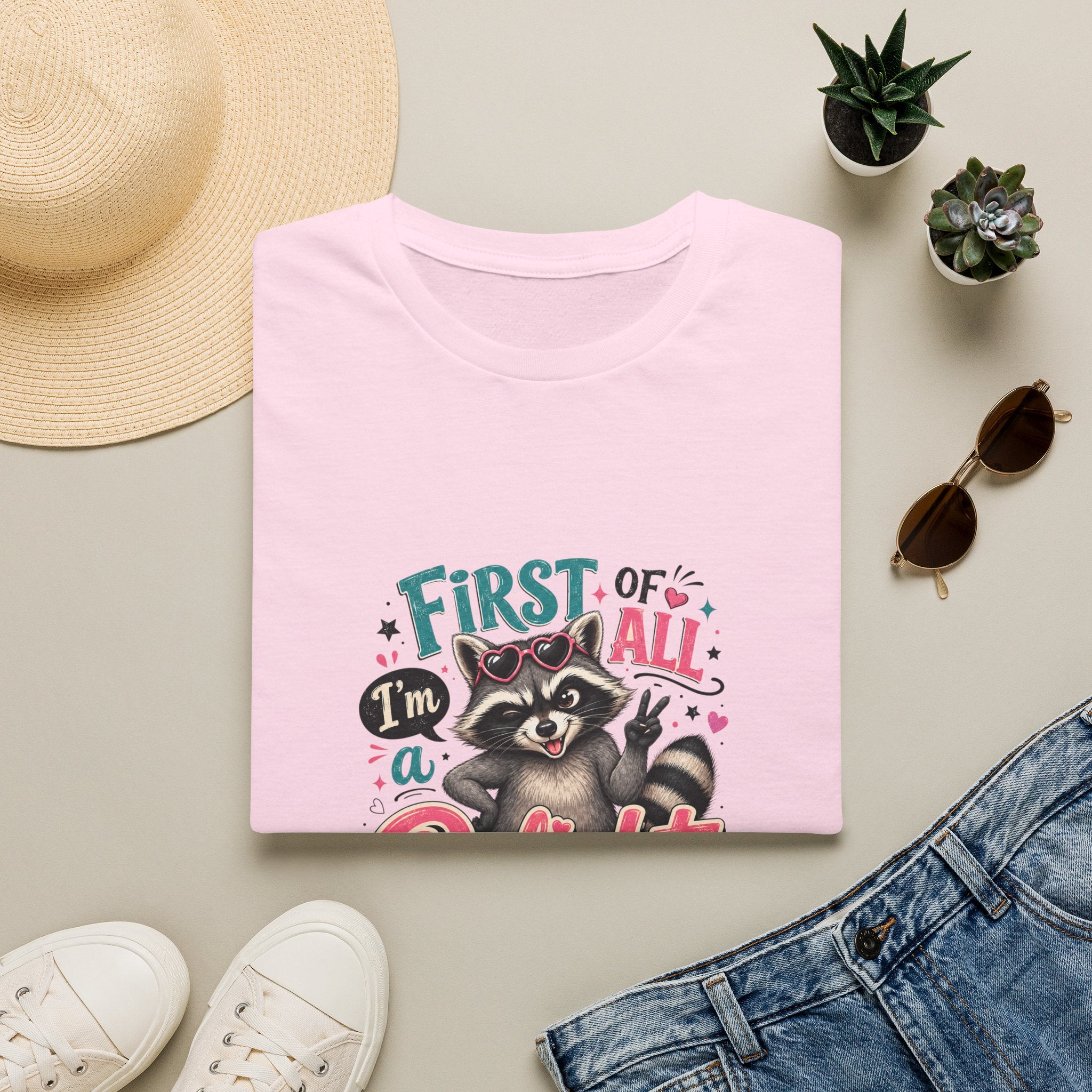 First of All I'm a Delight Raccoon T-Shirt — Funny Sarcastic Gift for Her Vintage Tee