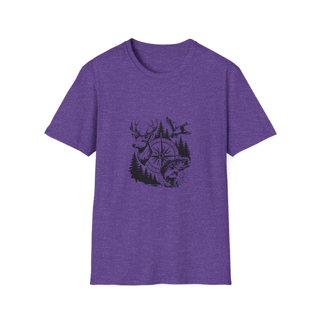 Outdoor Wildlife Compass T-Shirt — Deer Duck & Fish Nature Gift for Hunters