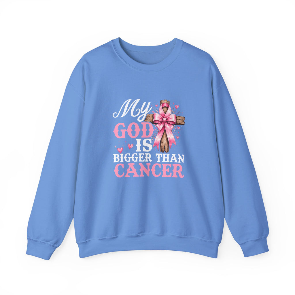 My God Is Bigger Than Cancer Breast Cancer Awareness Crewneck Sweatshirt