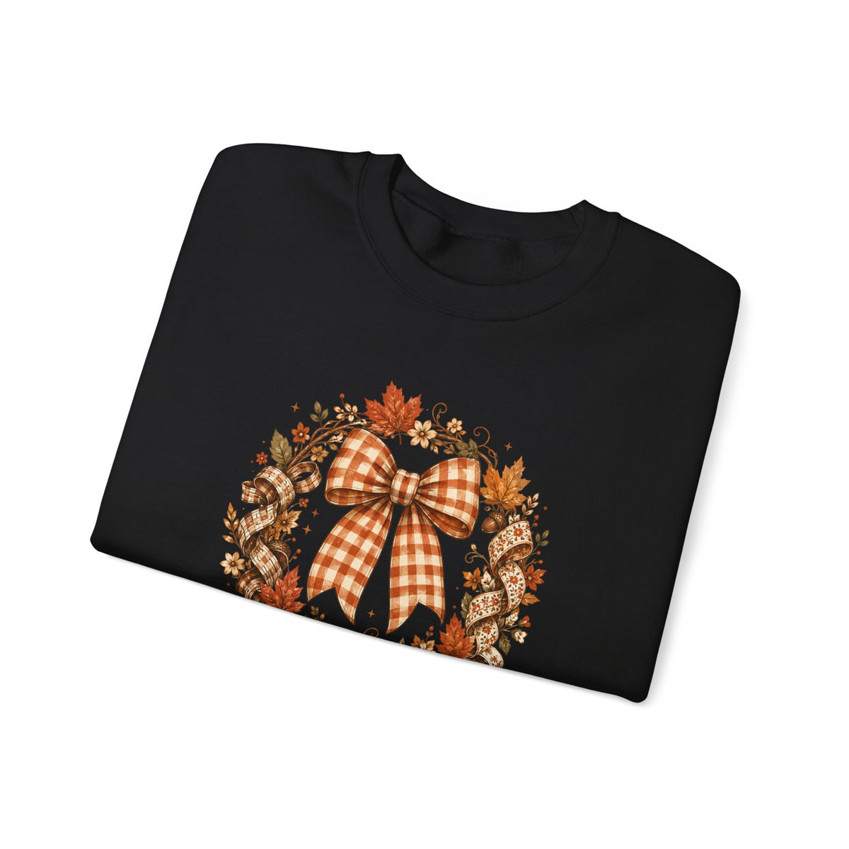 Cozy Autumn Plaid Bow Wreath Crewneck Sweatshirt
