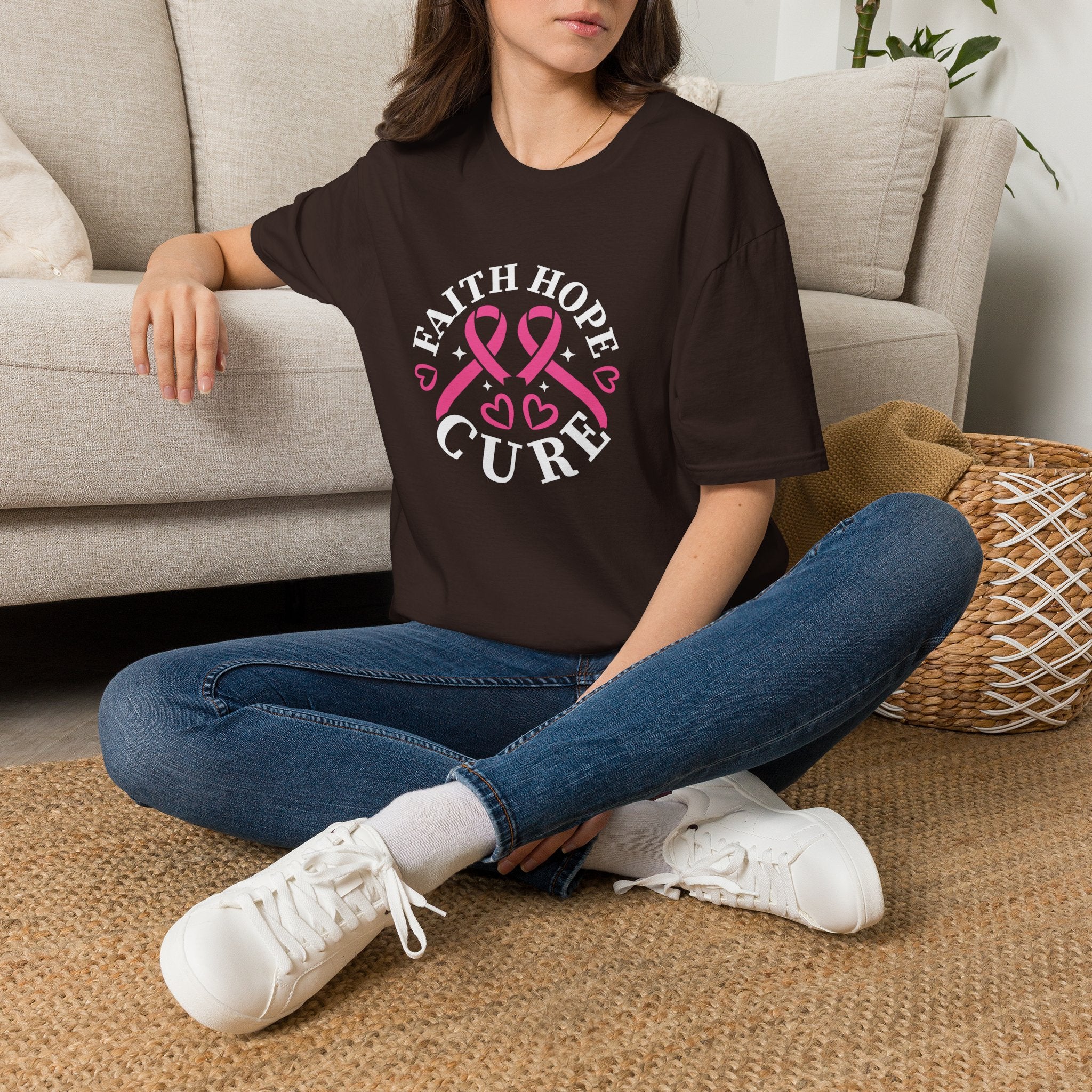 Faith Hope Cure Breast Cancer Awareness T-Shirt — Pink Ribbon Gift for Her Support Graphic Tee