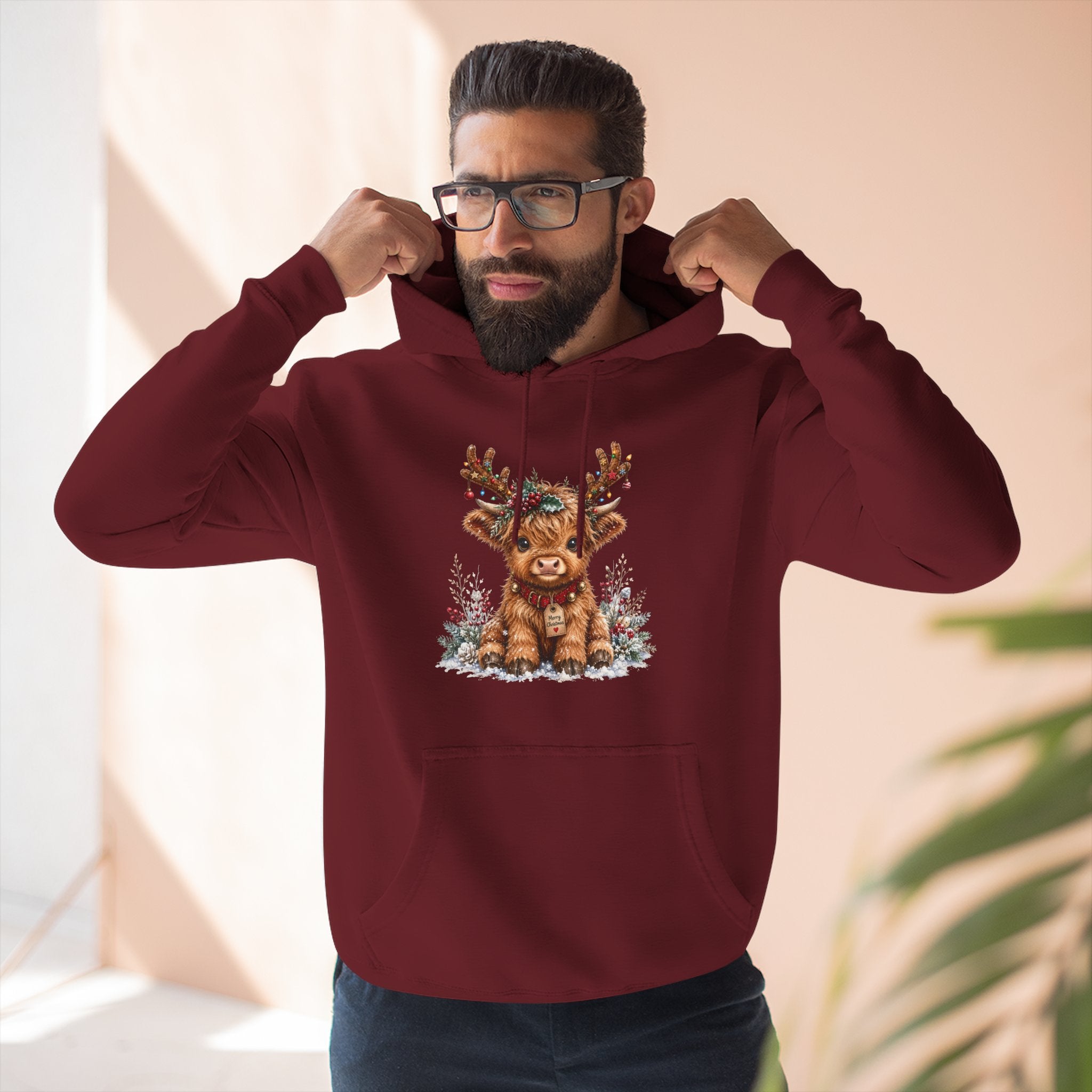 Cute Reindeer Fleece Hoodie - Christmas Woodland Holiday Sweatshirt