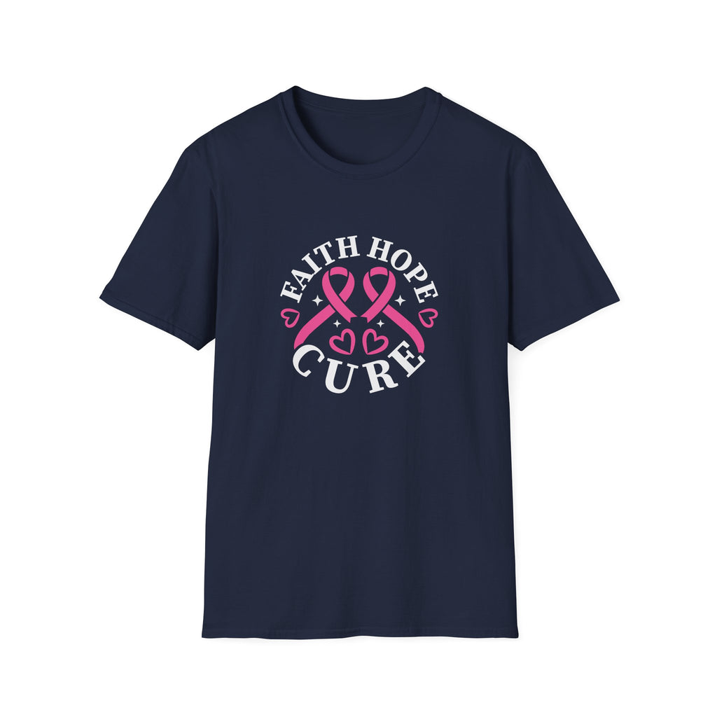 Faith Hope Cure Breast Cancer Awareness T-Shirt — Pink Ribbon Gift for Her Support Graphic Tee