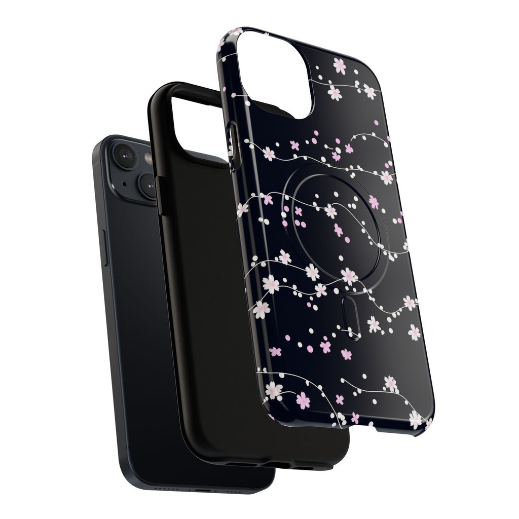 Magnetic Phone Case — Black Sakura Cherry Blossom Tough Cover