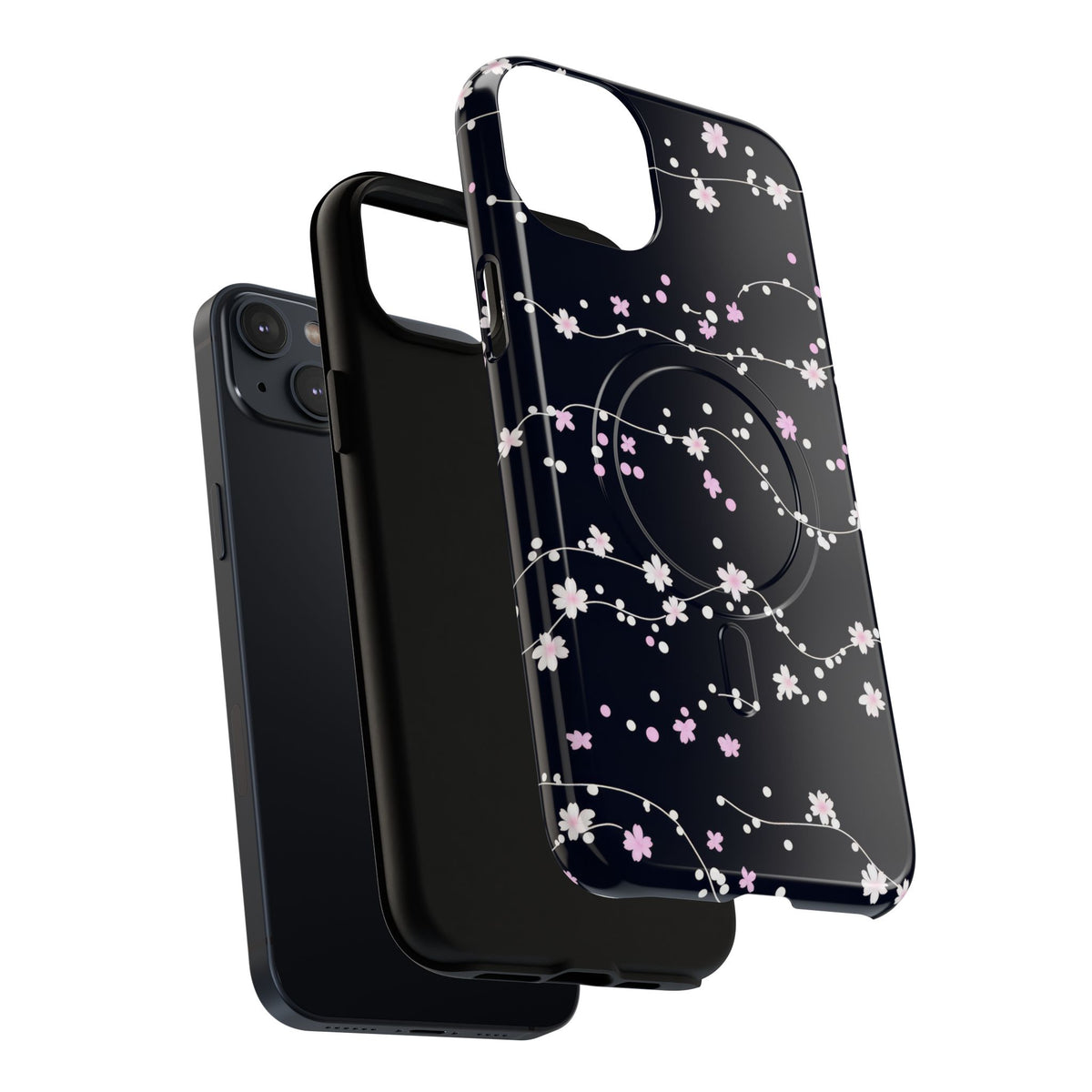 Magnetic Phone Case — Black Sakura Cherry Blossom Tough Cover