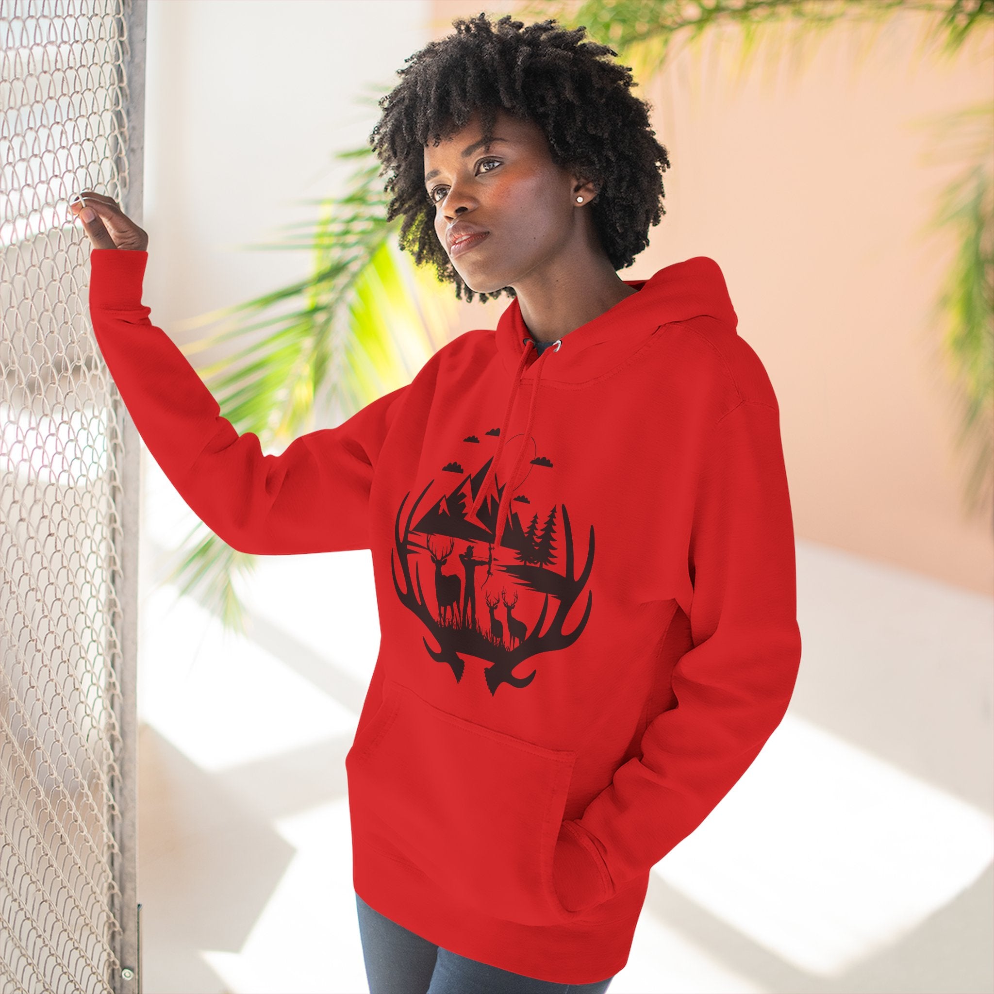 Deer Antler Mountain Hoodie — Rustic Outdoor Gift for Him Wildlife Graphic Pullover