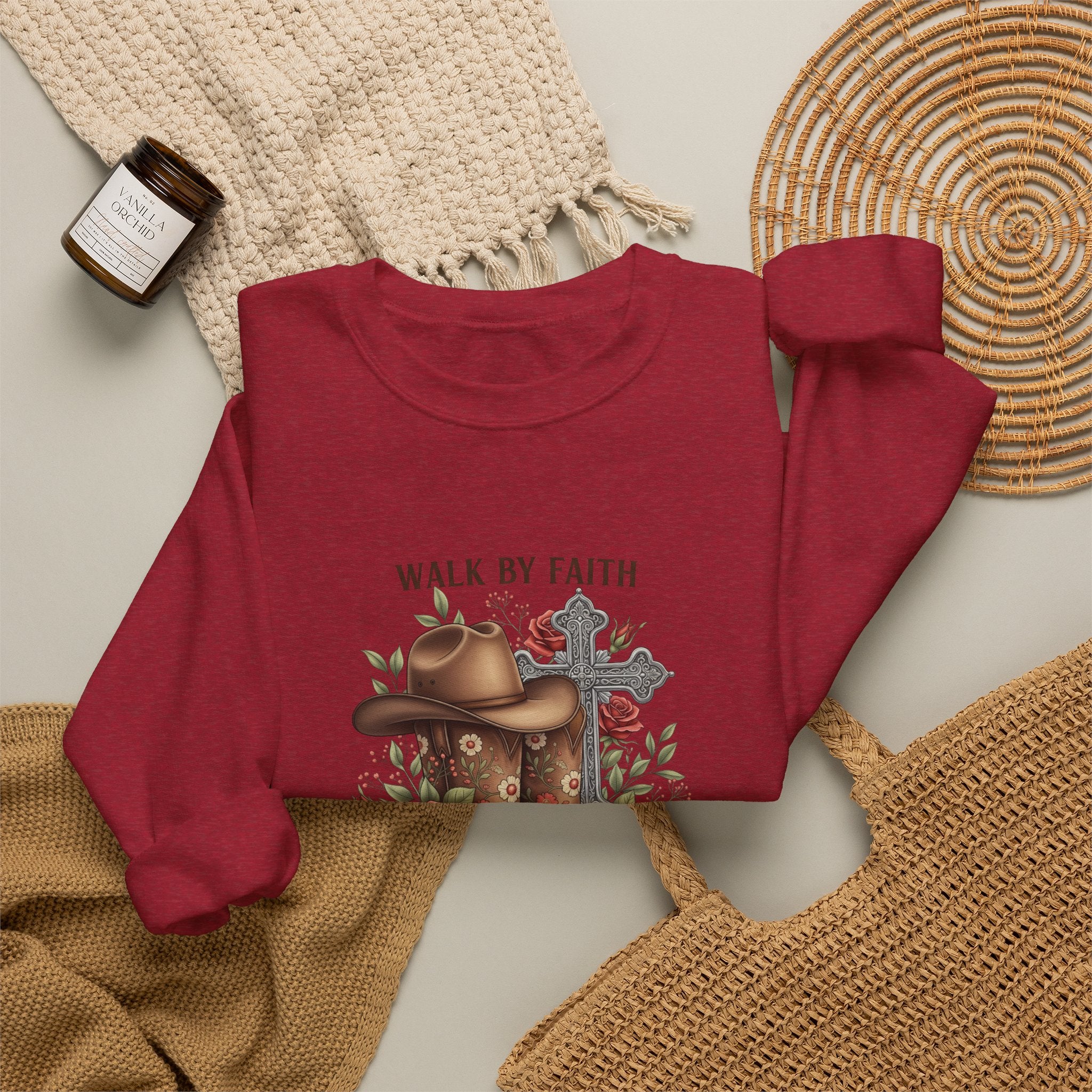Faith Cowboy Boots Sweatshirt — "Walk by Faith, Even When You Cannot See" Christian Crewneck