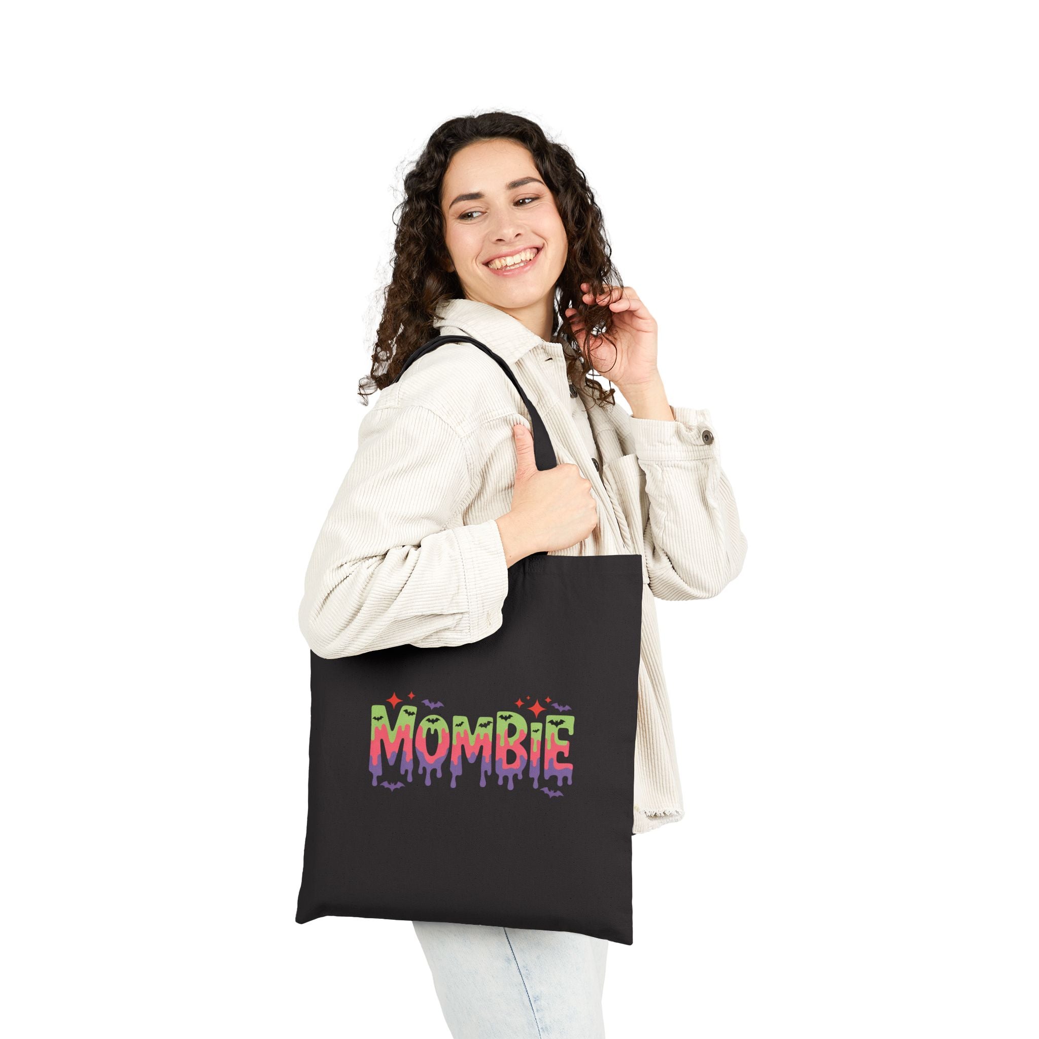 Mombie Canvas Tote Bag — Funny Zombie Mom Halloween Gift for Her Grocery Shopper