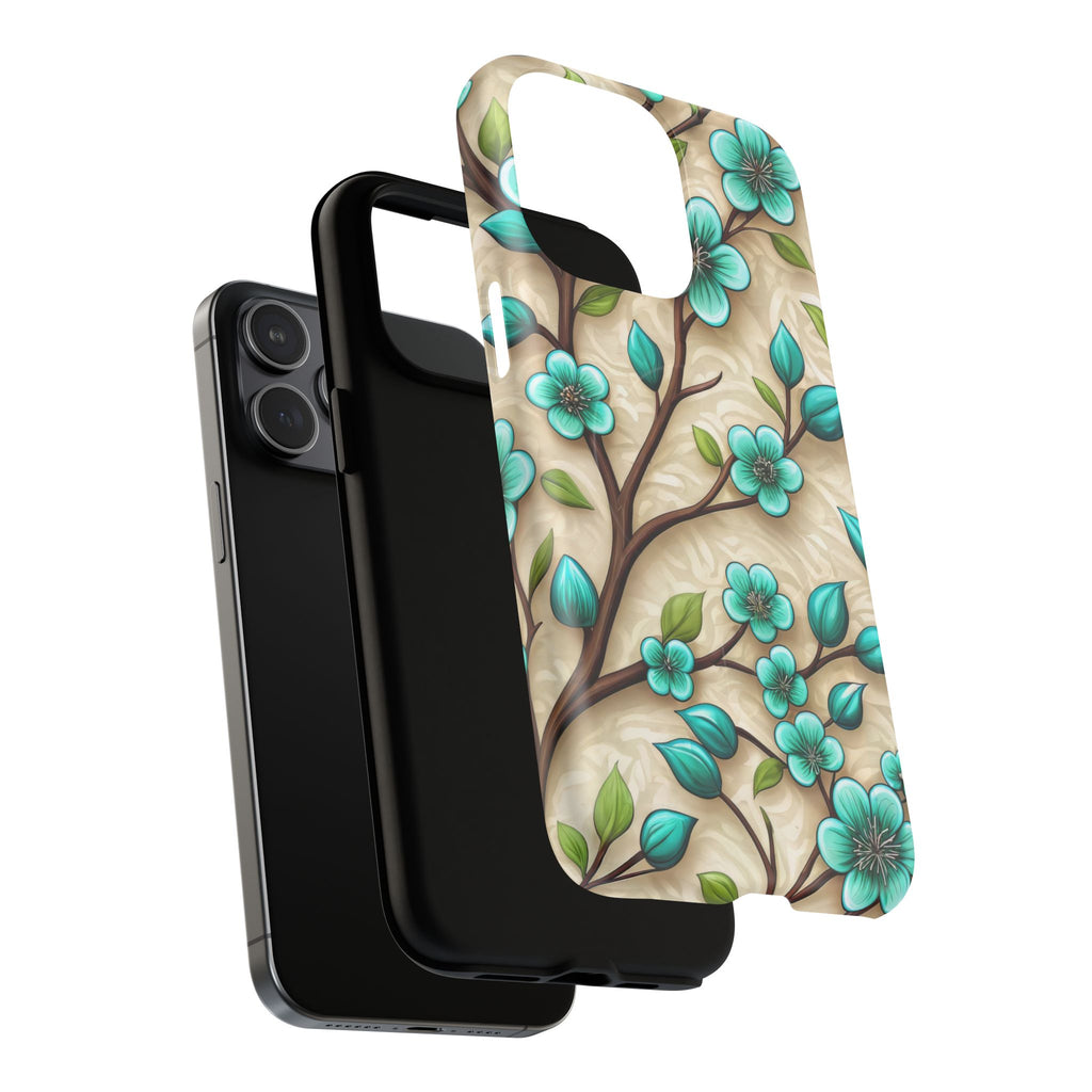 Floral Teal Blossom Tough Magnetic iPhone Case — MagSafe Protective Cover