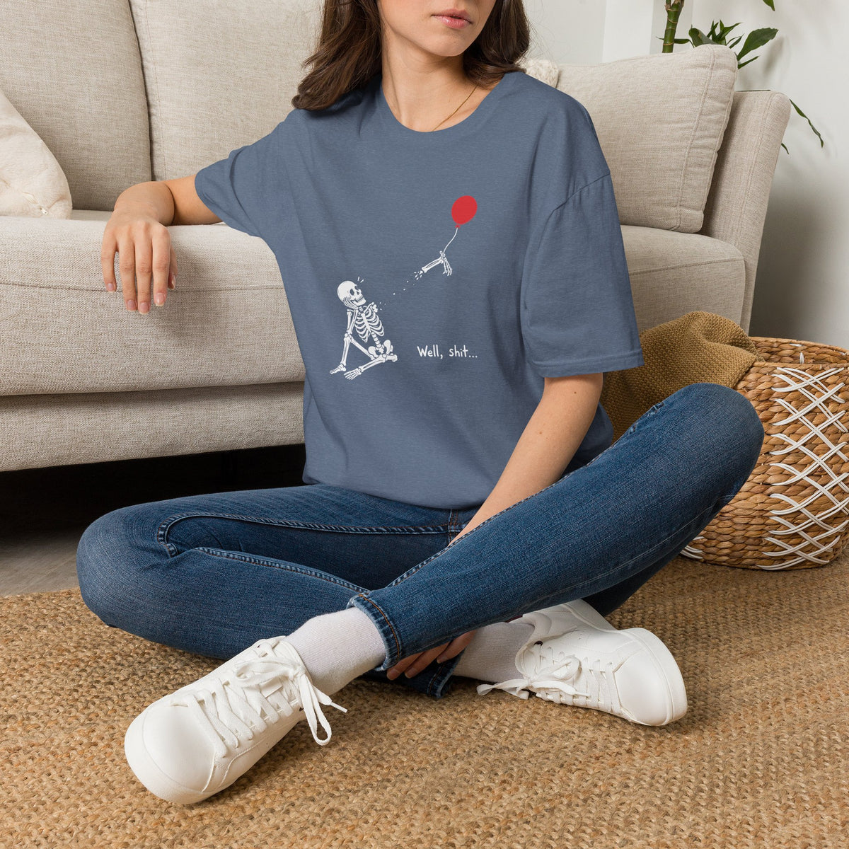 Funny Skeleton Balloon T-Shirt, Well Shit Graphic Tee