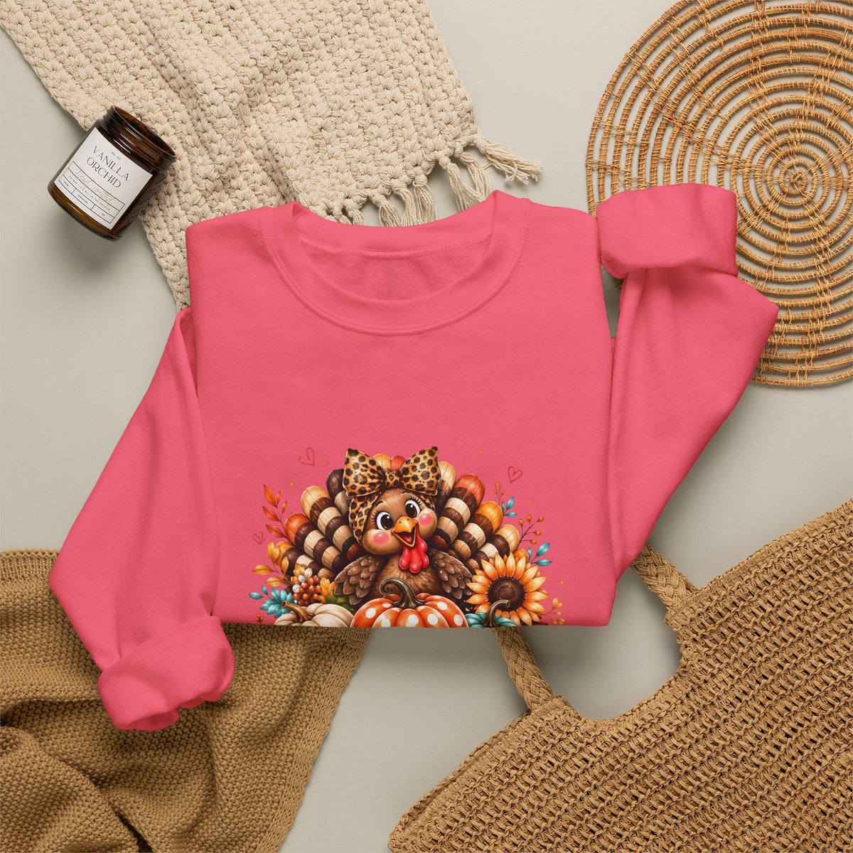 Sweatshirt — "Give Thanks" Autumn Turkey & Pumpkin Thanksgiving Crewneck