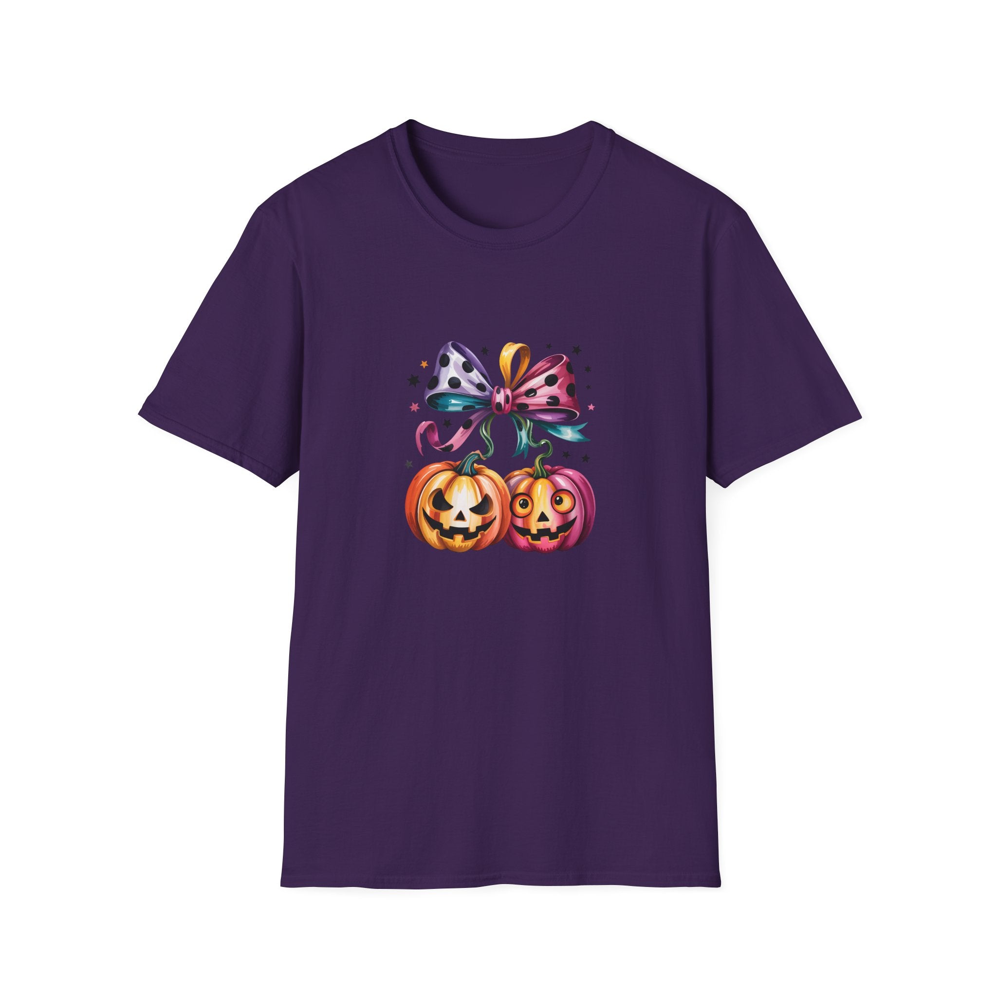 Halloween Pumpkin Bow T-Shirt — Cute Colorful Gift for Women Jack-O'-Lantern Tee