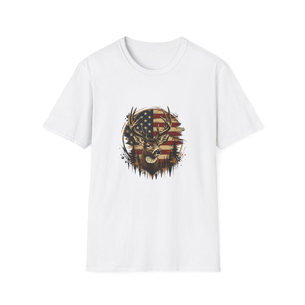 American Flag Deer T-Shirt — Patriotic Buck Gift for Hunters Men's Graphic Tee