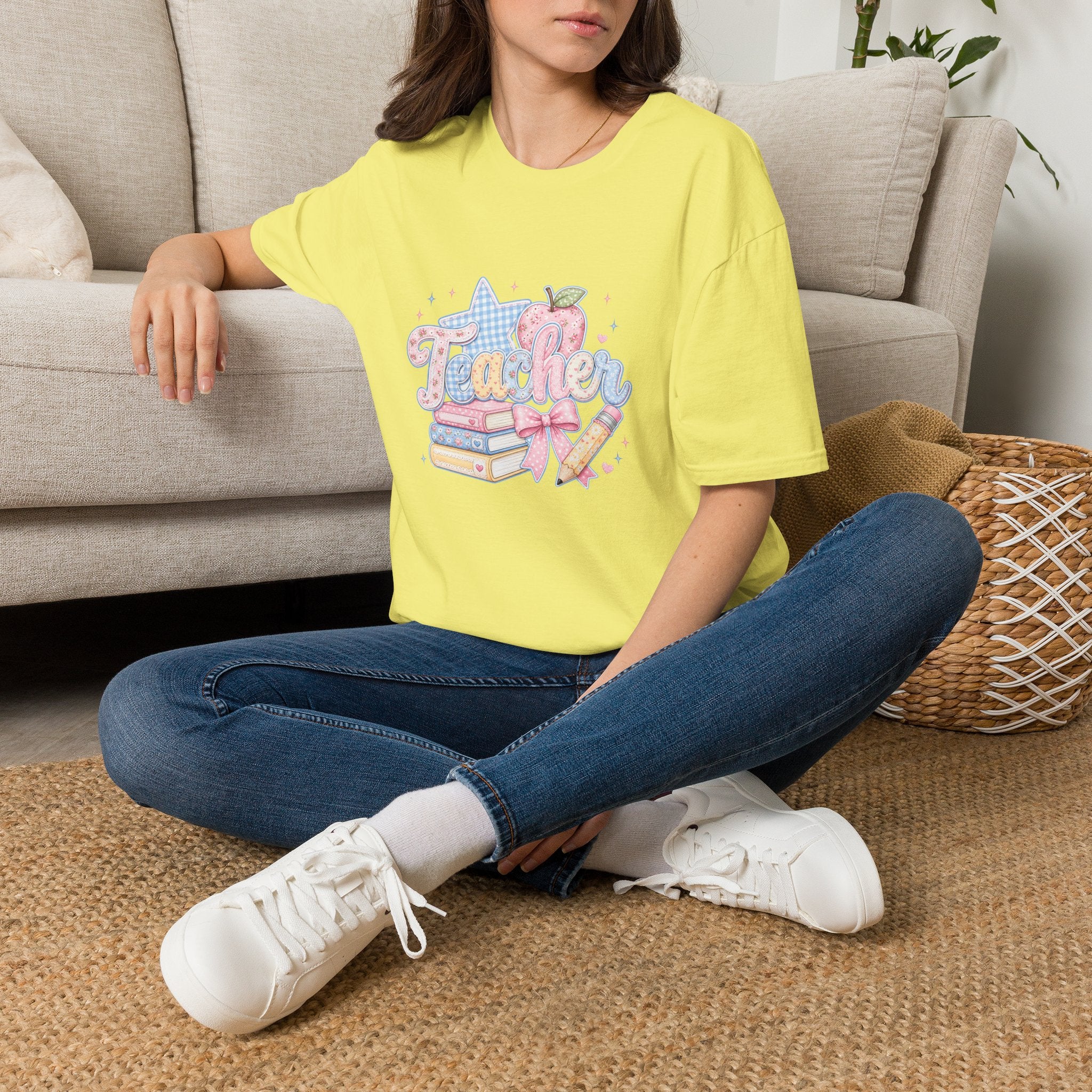 Cute Pastel Apple & Books Teacher T-Shirt — Funny Back-to-School Gift Graphic Tee
