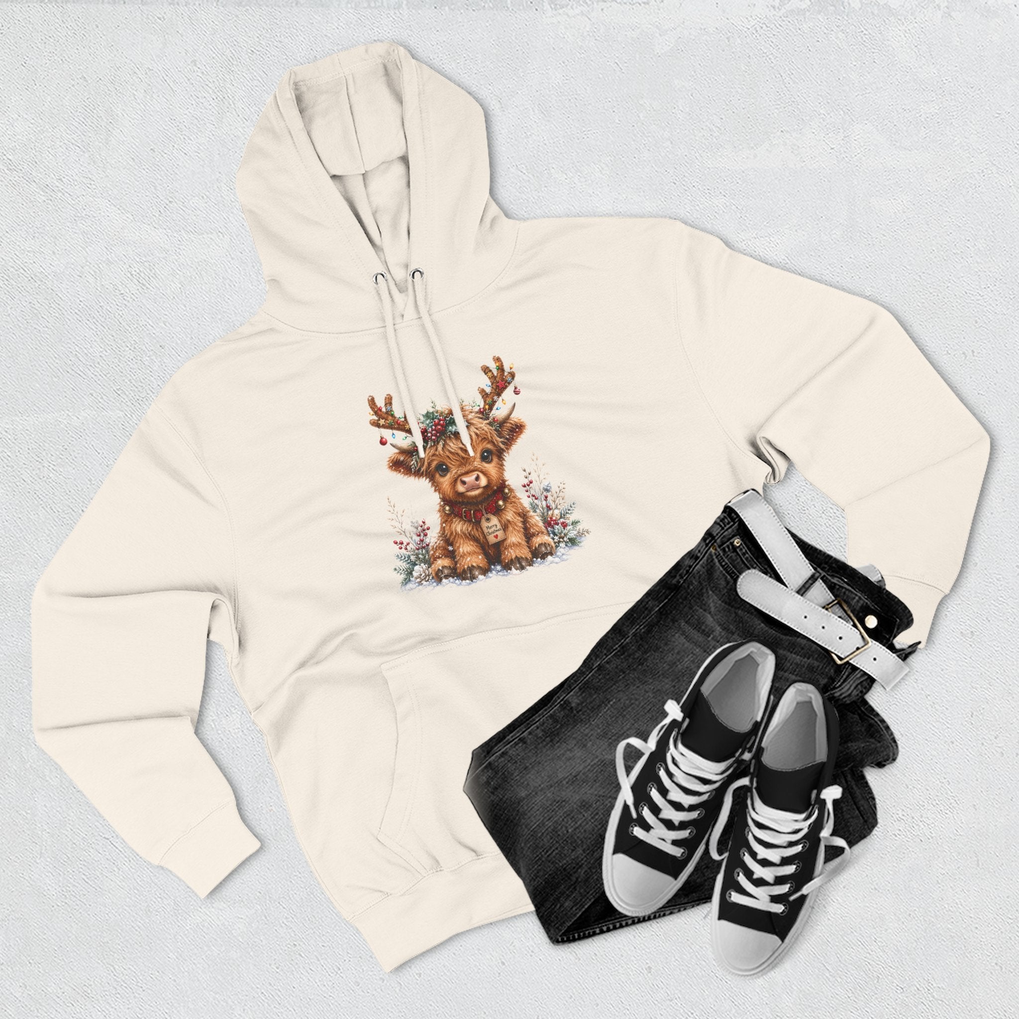 Cute Reindeer Fleece Hoodie - Christmas Woodland Holiday Sweatshirt