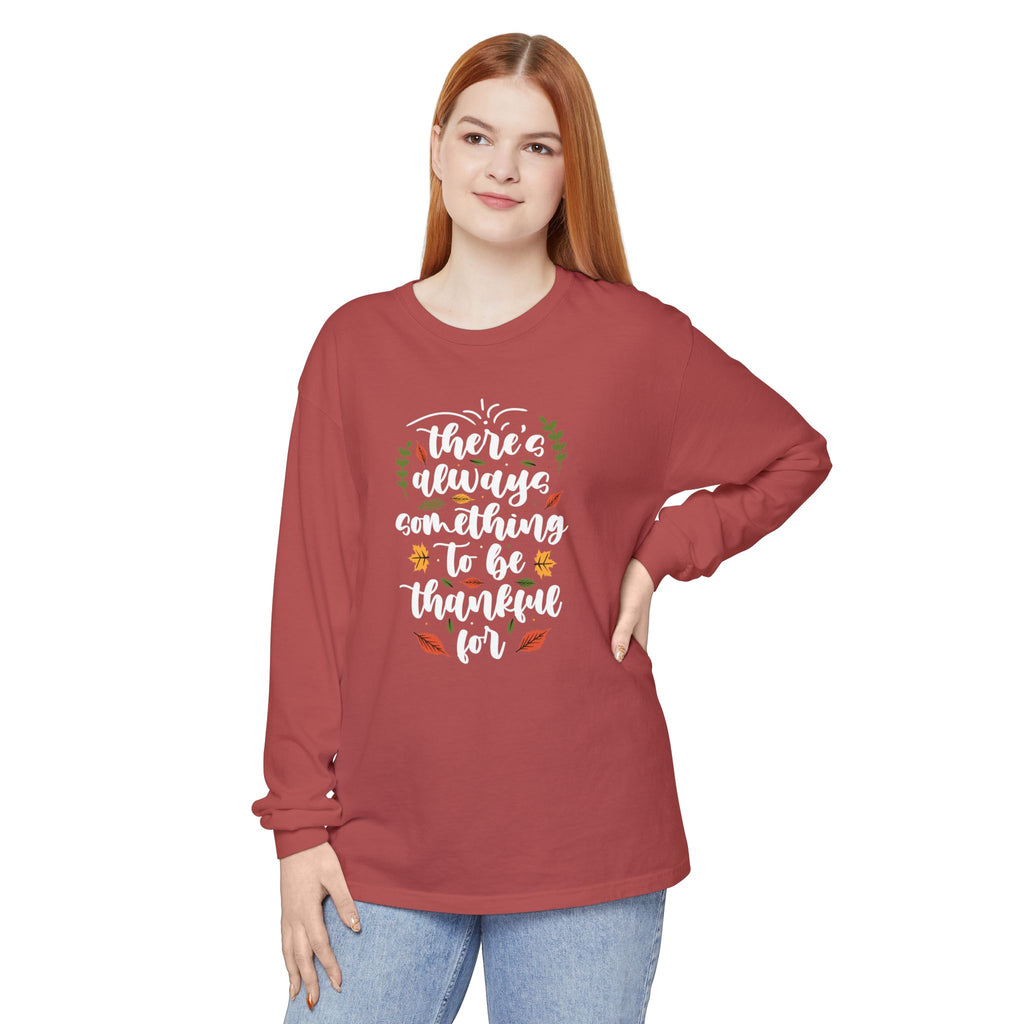 Thankful For Crewneck Long Sleeve Tee — Fall Thanksgiving Gratitude Shirt