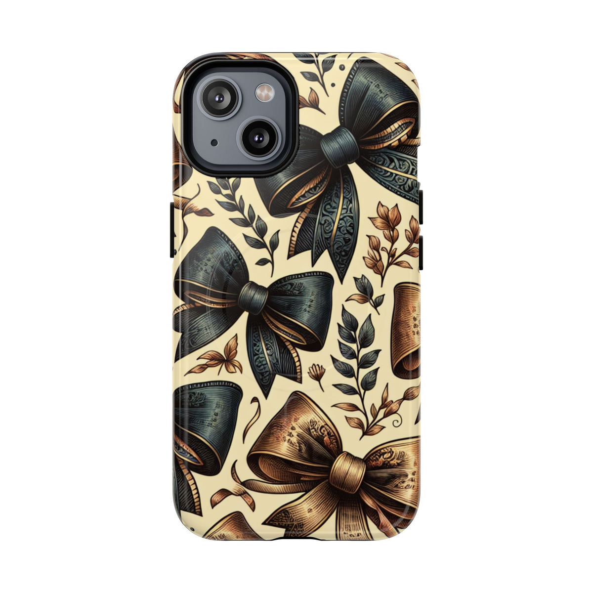 Bow Pattern Tough Magnetic Phone Case — Vintage Ribbon Floral Design