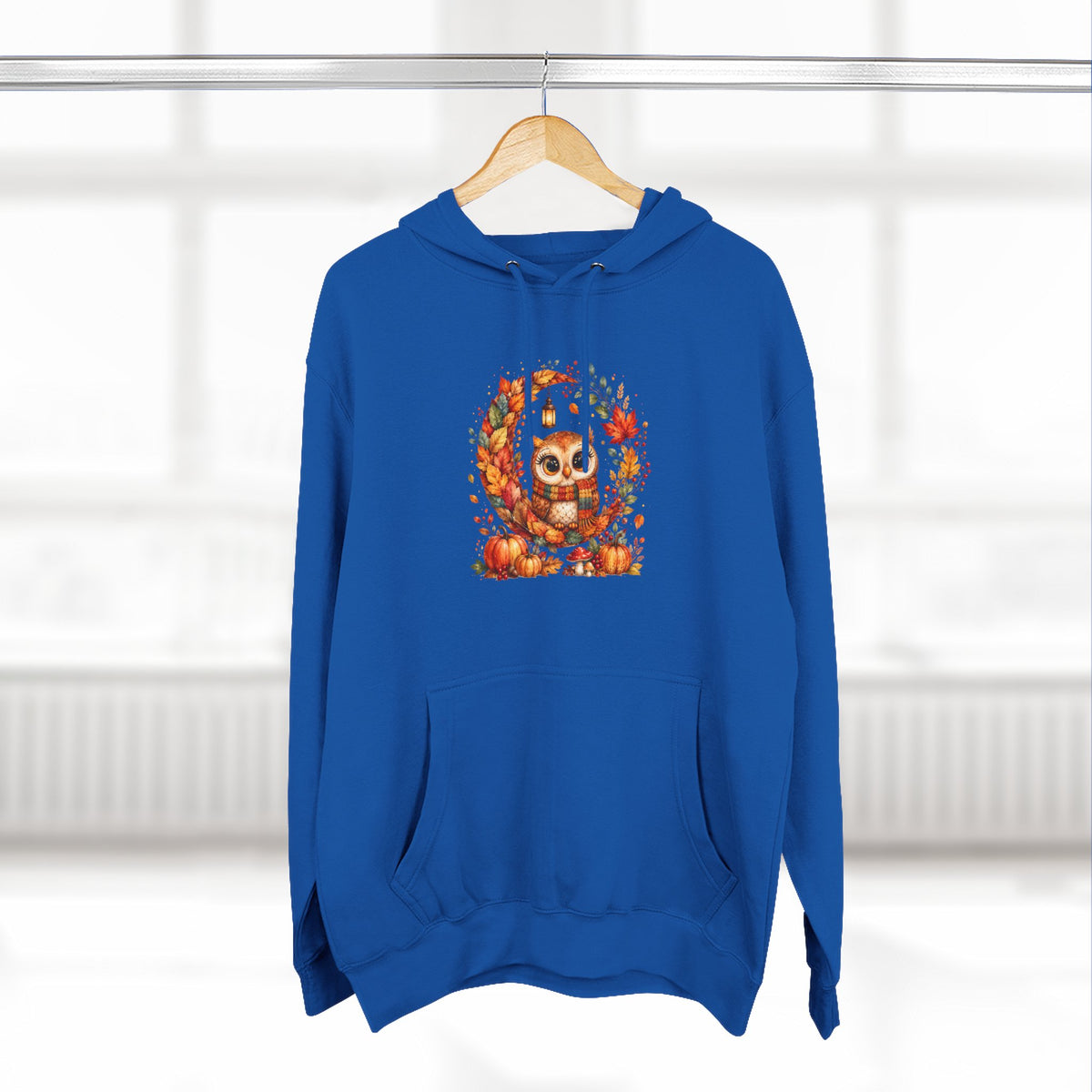 Cozy Autumn Owl Crescent Moon Embroidered Hoodie