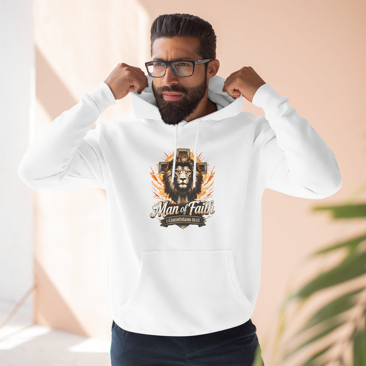 Man of Faith Lion Crest Graphic Fleece Pullover Hoodie